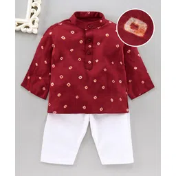 JAV Creations Full Sleeves Bandhani Kurta & Pajama - Maroon-picture-21
