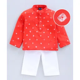 JAV Creations Full Sleeves Bandhani Printed Kurta Pyjama Set - Orange-picture-22