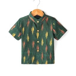 JAV Creations Half Sleeves Ikat Printed Shirt - Green-picture-15