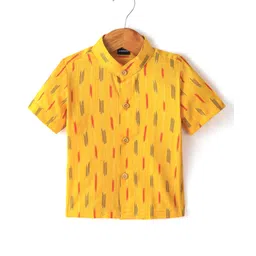 JAV Creations Half Sleeves Ikat Printed Shirt - Yellow-picture-26