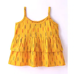 JAV Creations  Sleeveless Ikat  Designed Peplum Layered Top -   Yellow-picture-23