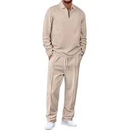 jawdrobe Men’s Waffle-Check Co-Ord Set | Self-Textured Collar Top | Drawstring Jogger Pants | Cotton-Blend Loungewear/Night-Suit | Casual Travel & Streetwear Two-Piece-picture-17