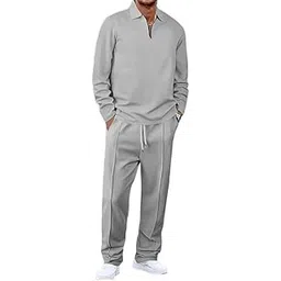 Jawdrobe Men’s Waffle-Check Co-Ord Set | Self-Textured Collar Top | Drawstring Jogger Pants | Cotton-Blend Loungewear/Night-Suit | Casual Travel & Streetwear Two-Piece-picture-21