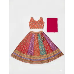 JAY NAGNATH FAB Girls Embroidered Mirror Work Tie and Dye Semi-Stitched Lehenga & Blouse With Dupatta-picture-1