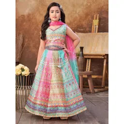 JAY NAGNATH FAB Girls Printed Mirror Work Tie and Dye Ready to Wear Lehenga & Blouse With Dupatta-picture-29
