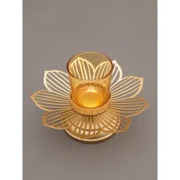 Jaypore Antique Gold Glass & Metal Tealight Holder-picture-10