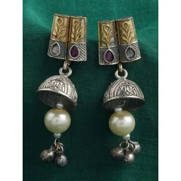 JAYPORE Artificial Stones Studded And Pearls beaded Dome Shaped Jhumkas-picture-19