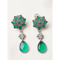 JAYPORE Artificial Stones Studded Floral Drop Earrings-picture-15