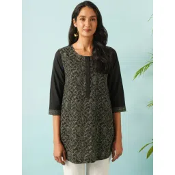 Jaypore Black Chikankari Straight Fit Tunic-picture-12