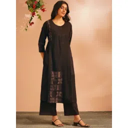 Jaypore Black Cotton Dabu Flare Fit Kurta image 3