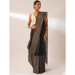 Jaypore Black Cotton Silk Woven Maheshwari Saree-picture-14