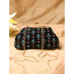 Jaypore Black Etasha Embroidered Velvet Small Clutch-picture-12