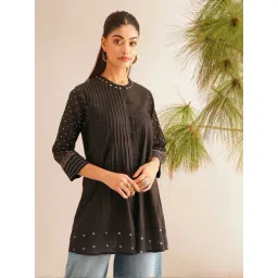 Jaypore Black Kantha Embroidered Flare Fit Tunic-picture-30