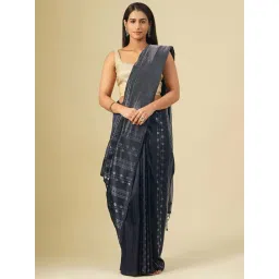 Jaypore Charcoal Black Silk Self Design Hand Woven Saree-picture-11