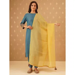 JAYPORE Cotton Silk Dupatta With Tassel Border-picture-36