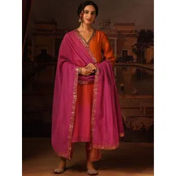 JAYPORE Embroidered Cotton Silk Dupatta with Gotta Patti-picture-25