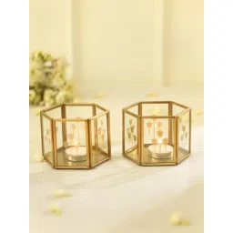 Jaypore Gold Brass & Glass Tea Light Holders - Set of 2-picture-12