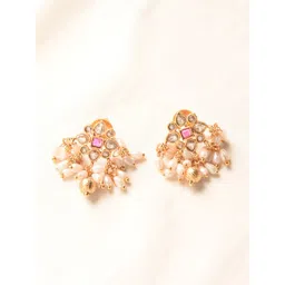 JAYPORE Gold Plated Stone Studded & Beaded Contemporary Drop Earrings-picture-12