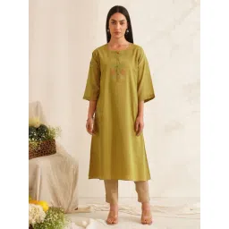 Jaypore Green Hand Embroidered Straight Fit Kurta-picture-43