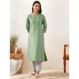 Jaypore Green Striped Straight Fit Kurta-picture-48