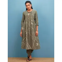 Jaypore Grey Cotton Dabu Flared Fit Kurta-picture-11