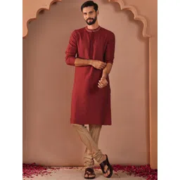 JAYPORE Men Embroidered Cold-Shoulder Sleeves Thread Work Kurta-picture-19