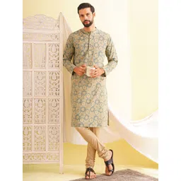 JAYPORE Men Ethnic Motifs Printed Band Collar Kurta-picture-31