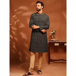 JAYPORE Men Floral Printed Festive Cotton Straight Kurta-picture-32