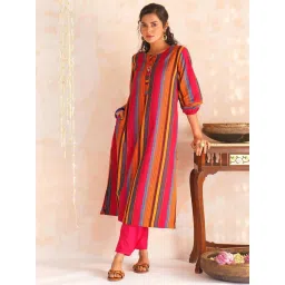 Jaypore Multicolour Striped Straight Fit Kurta image 3