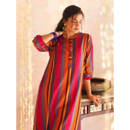 Jaypore Multicolour Striped Straight Fit Kurta image 4