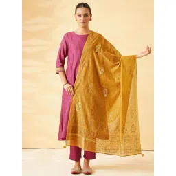 Jaypore Mustard Yellow Cotton Silk Collection Dupatta-picture-17