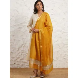 Jaypore Mustard Yellow Cotton Silk Maheshwari Dupatta-picture-16