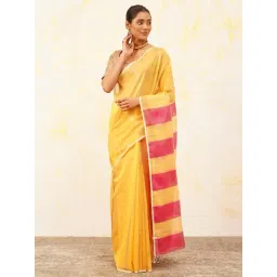 Jaypore Mustard Yellow Solid Maheshwari Saree-picture-45
