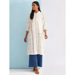 Jaypore Natural White Cotton Jamdani Printed Flared Fit Kurta-picture-28