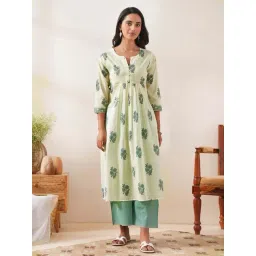 Jaypore Off White Block Printed Flare Fit Kurta-picture-19