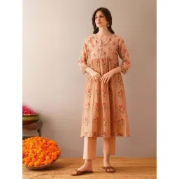 Jaypore Peach Orange Block Printed Flare Fit Kurta-picture-37