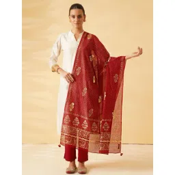 Jaypore Red Cotton Silk Collection Dupatta-picture-18