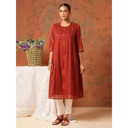Jaypore Red Kantha Loose Fit Kurta-picture-12