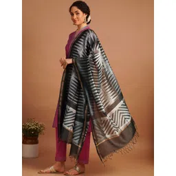JAYPORE Striped Cotton Silk Dupatta-picture-10