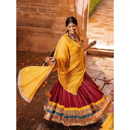 JAYPORE Striped Pure Cotton Flared Maxi Skirt image 4