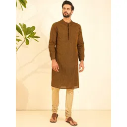 JAYPORE Striped Woven Design Band Collar Long Sleeves Pure Cotton Kurta-picture-13