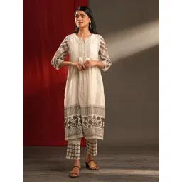 Jaypore White Block Printed Flare Fit Kurta-picture-12