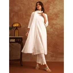 Jaypore White Chikankari Regular Fit Kurta-picture-21
