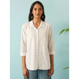 Jaypore White Cotton Embroidered Chikankari Shirt-picture-34