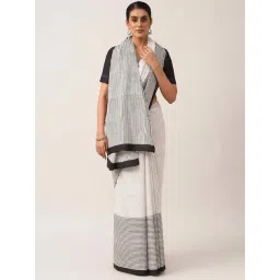 Jaypore White Striped Hand Woven Saree-picture-23