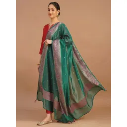 Jaypore Women Green Woven Banarasi Dupatta-picture-26