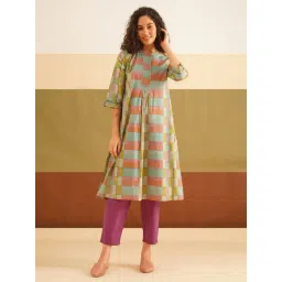 Jaypore Women Multicolour Block Print Flared Fit Kurta-picture-37