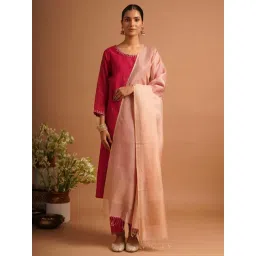 Jaypore Women Peach Checks Dupatta-picture-33