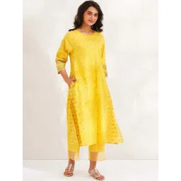 Jaypore Yellow Block Printed Straight Fit Kurta-picture-21