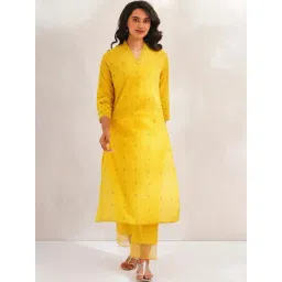 Jaypore Yellow Block Printed Straight Fit Kurta-picture-43